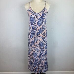 RUSTY Women's Paisley Pink & Blue V Neck Maxi Dress Adjustable Straps Size Small